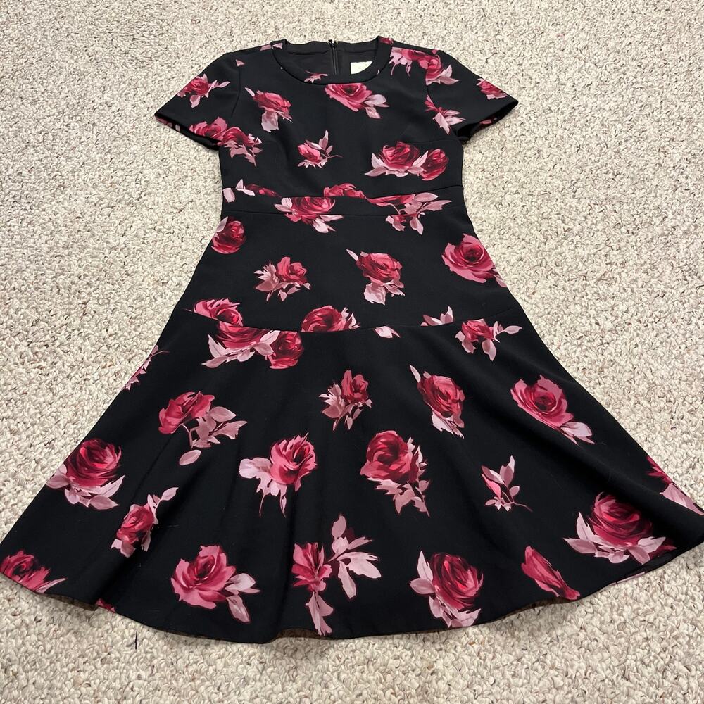 kate spade Black Floral Fit-and-Flare Midi Dress